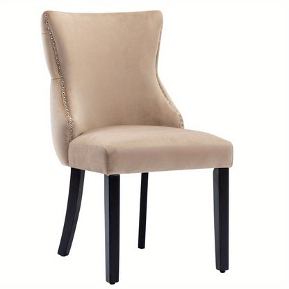 Eetkamerstoel – Stoel – Dinerstoel – Zitstoel – Fauteuil – Beige Velvet – Button Stitching – Comfortabele Zitting – Eigentijds Design