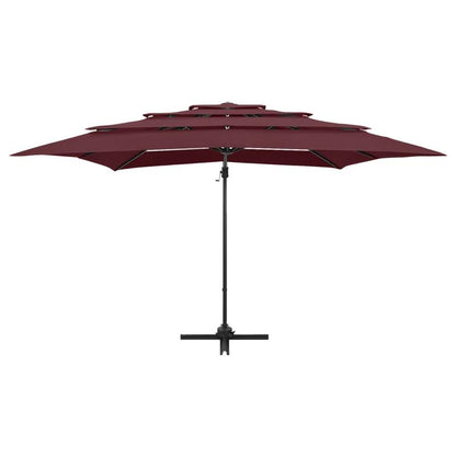 parasol – zonnescherm – tuinparasol – terrasparasol – bordeauxrood – 250x250 cm – 4-laags doek – roestvrijstalen frame