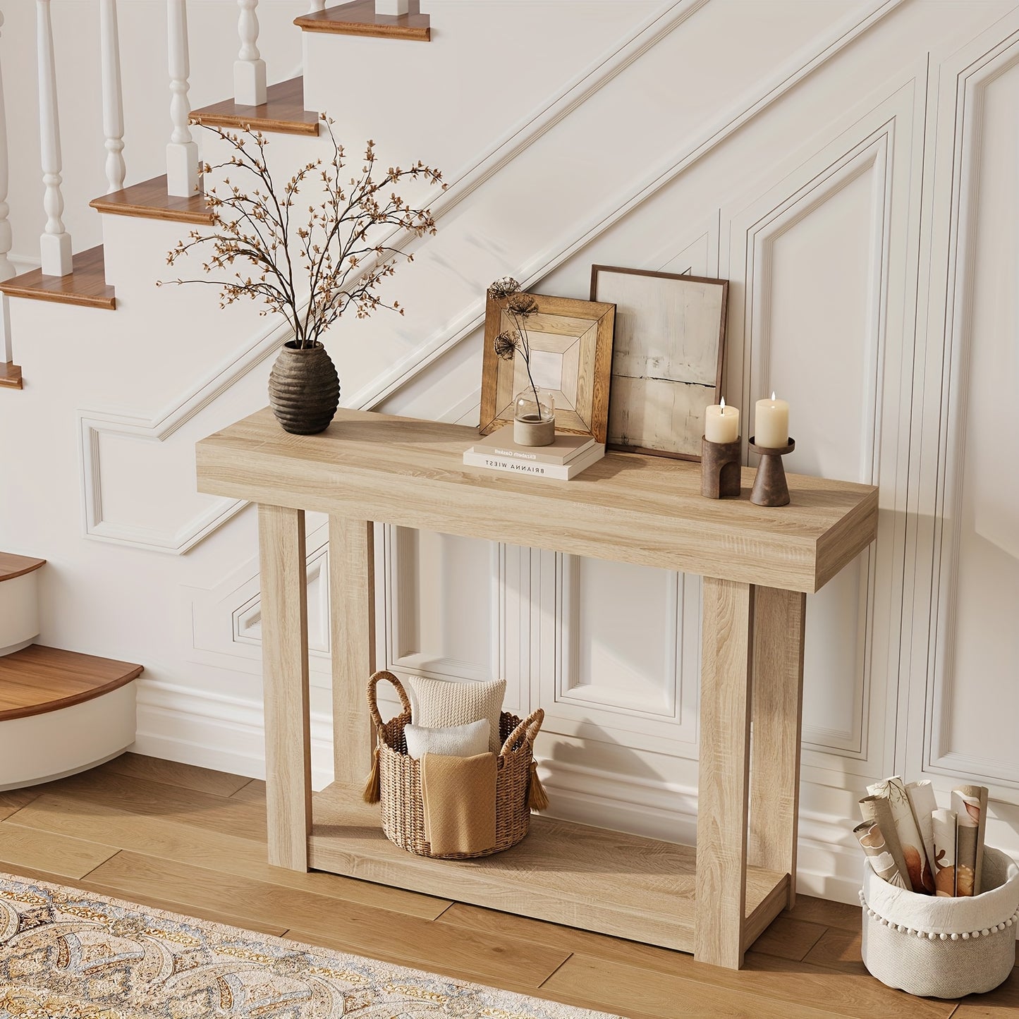 Sidetable Houten Tafel – Smalle Wandtafel – Haltafel – Entreetafel – Woonkamertafel – Rustiek Landelijk Design – Compact 117x30x81 cm – Eenvoudige Montage