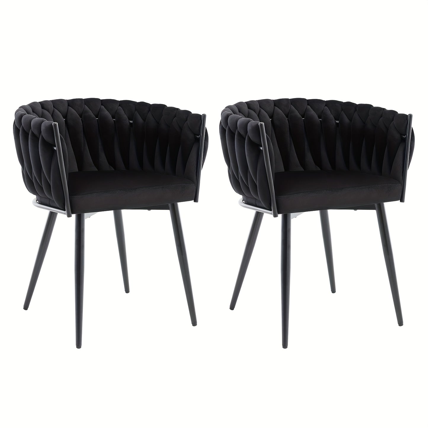 Eetkamerstoelen – Stoelen – Kuipstoelen – Keukenstoelen – Meubels – Modern – Velvet Bekleding – Met Metalen Kruispoten – Set van 2 – Woven Rugleuning