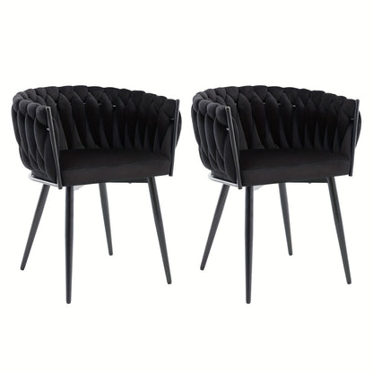Eetkamerstoelen – Stoelen – Kuipstoelen – Keukenstoelen – Meubels – Modern – Velvet Bekleding – Met Metalen Kruispoten – Set van 2 – Woven Rugleuning