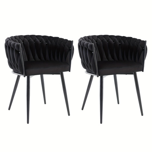 Eetkamerstoelen – Stoelen – Kuipstoelen – Keukenstoelen – Meubels – Modern – Velvet Bekleding – Met Metalen Kruispoten – Set van 2 – Woven Rugleuning