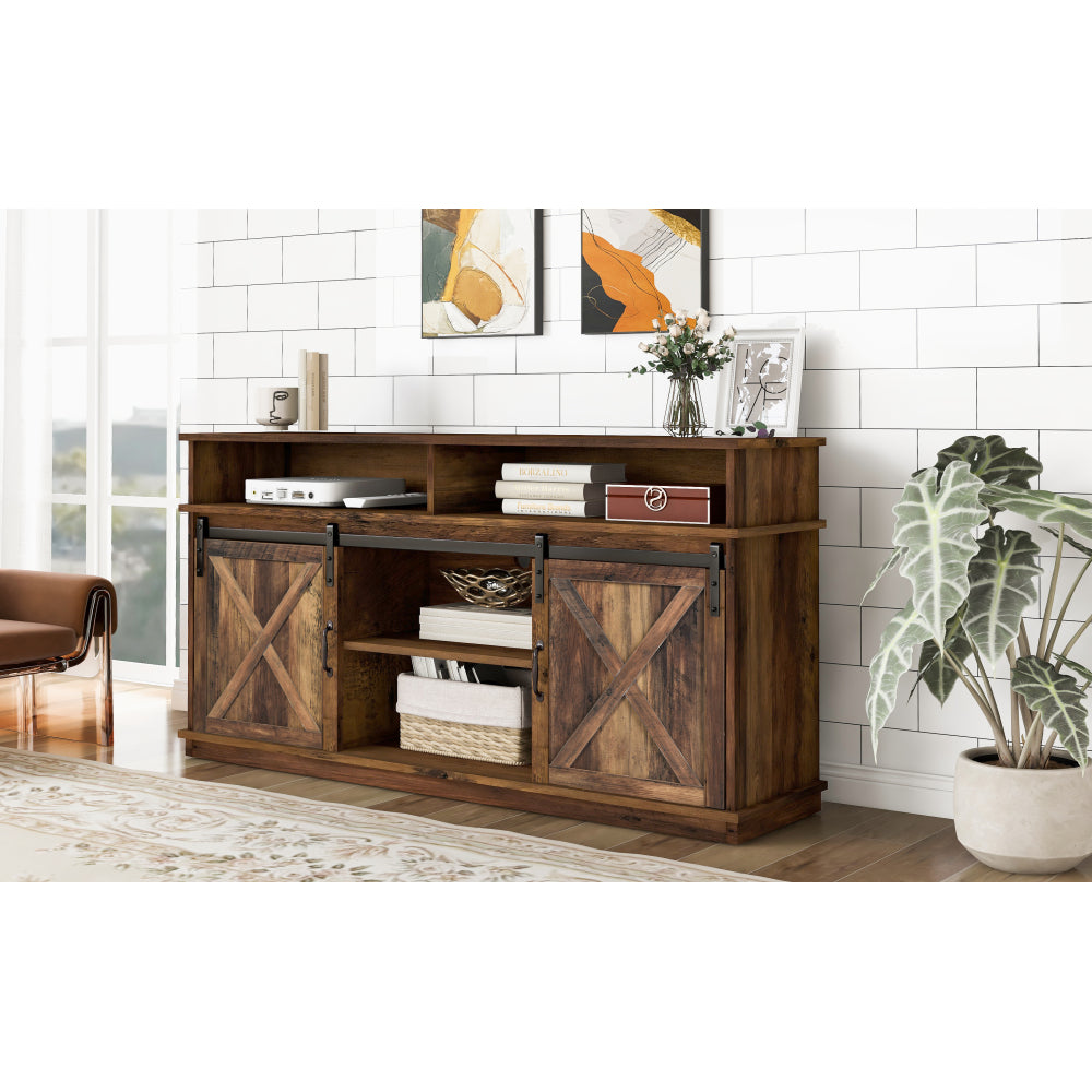 Dressoir – Sideboard – Opbergkast – Buffetkast – Lage Kast – Donkerbruin – X-Patroon Schuifdeuren – Verstelbare Planken – Ruimtebesparend Ontwerp – 148 cm Breed