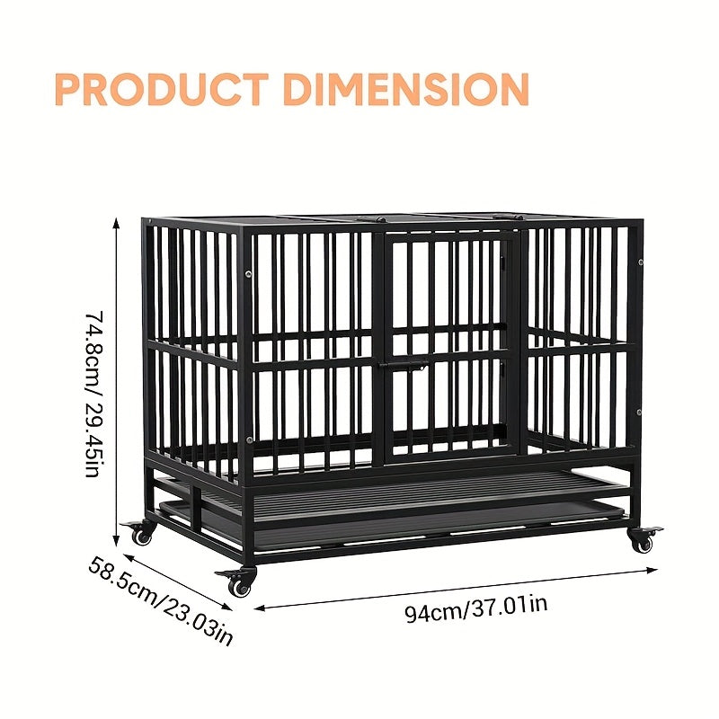 Heavy-Duty Double Door Dog Crate - Foldable Kennel with 360° Wheels, Removable Tray, Large Doors - Easy Assembly & Collapsible Design for Medium Dogs - Escape-Proof Steel Construction for Indoor/Travel Use - Ideal for Strong