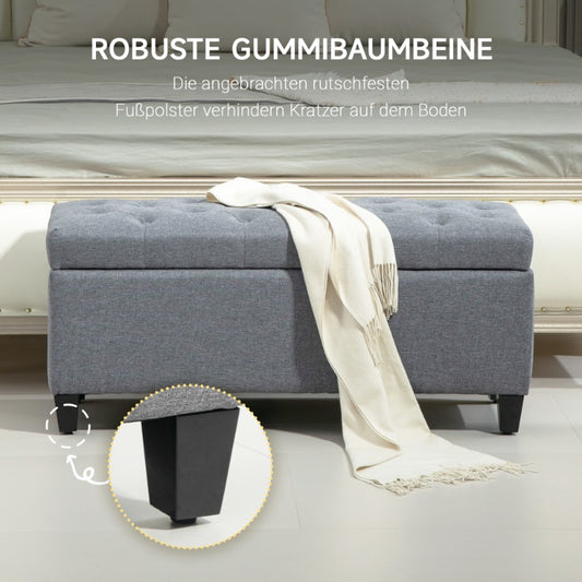 Vintage Opbergbank – Slaapkamerbank – Halbankje – Zitbank – Poef – Lichtgrijs Linnen Polyester – Rubberen Houtframe 100x40x44 cm – Geen Montage Nodig