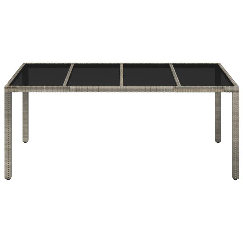 Tuintafel – Buiten Tafel – Tuinmeubel – Terrastafel – Rattan Tafel – Grijs – Weerbestendig Poly Rattan – Glas Tafelblad 190x90x75 cm