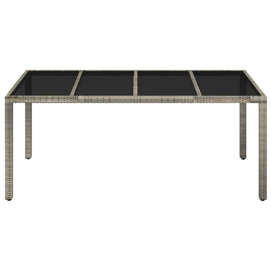 Tuintafel – Buiten Tafel – Tuinmeubel – Terrastafel – Rattan Tafel – Grijs – Weerbestendig Poly Rattan – Glas Tafelblad 190x90x75 cm