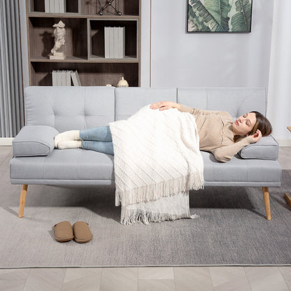 Bankbed – Slaapbank – Bedbank – 3-Zits Sofa – Sofa Bed – Linnenlook Stof – Inklapbare Tafel Met Bekerhouders – Verstelbare Rugleuning – Max. Belastbaar 250 Kg – Lichtgrijs