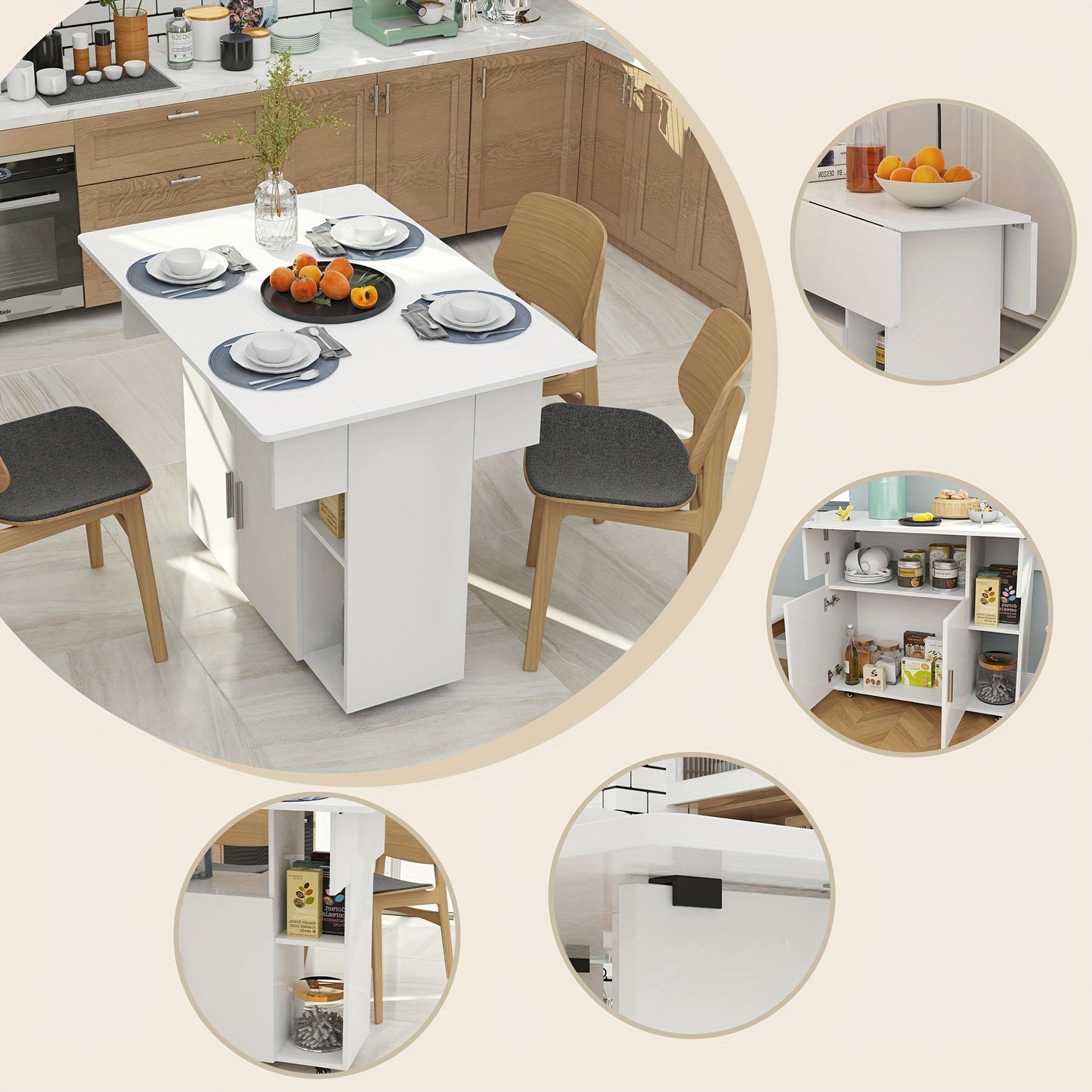 Extendable Farmhouse Table with Foldable design & Storage Shelf - Heavy-Duty Expandable Dining Desk for 6 People, Space-Saving Rectangular Kitchen Table (100x70x78cm), Easy Assembly, for /Cafe/rental use