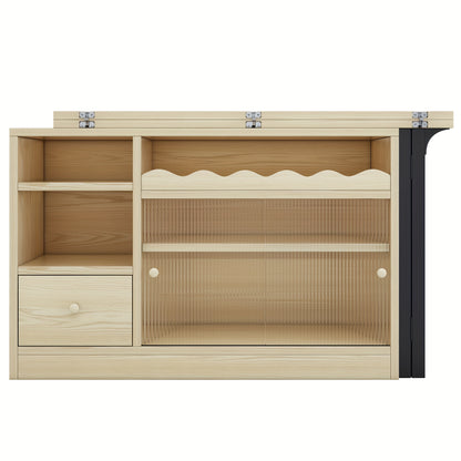 Uitklaptafel – Klaptafel – Vouwtafel – Eettafel – Uitschuifbare Tafel – 360° Draaibaar – Ruimtebesparend Met Opbergruimte – Stevig Metalen Frame – Natuurlijk Houtkleur & Zwart