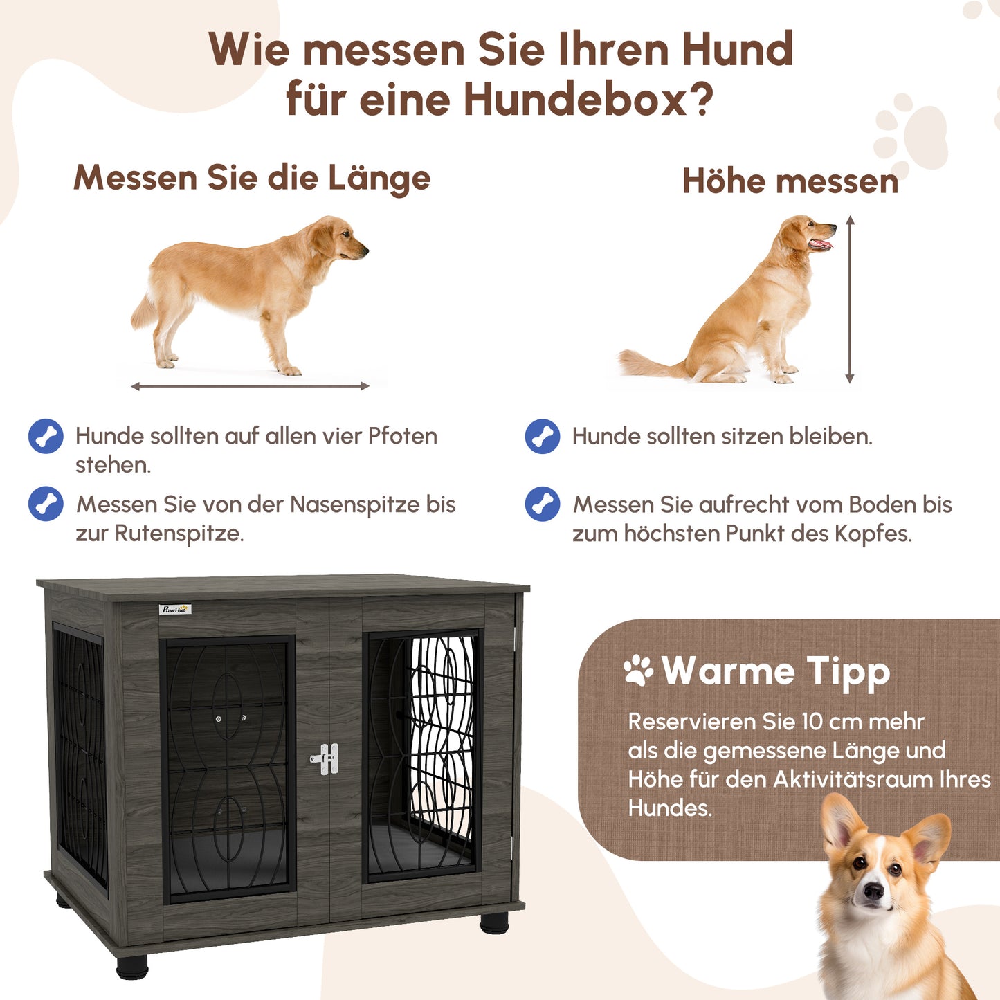 Hondenbench – Hondenkooi – Hondenhok – Reisbench – Bench – Met Zachte Wasbare Mat – Voor Middelgrote Honden Tot 20 kg – Grijs Met Houtdecor