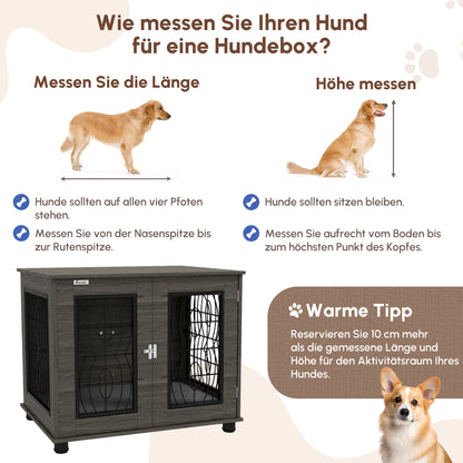 Hondenbench – Hondenkooi – Hondenhok – Reisbench – Bench – Met Zachte Wasbare Mat – Voor Middelgrote Honden Tot 20 kg – Grijs Met Houtdecor