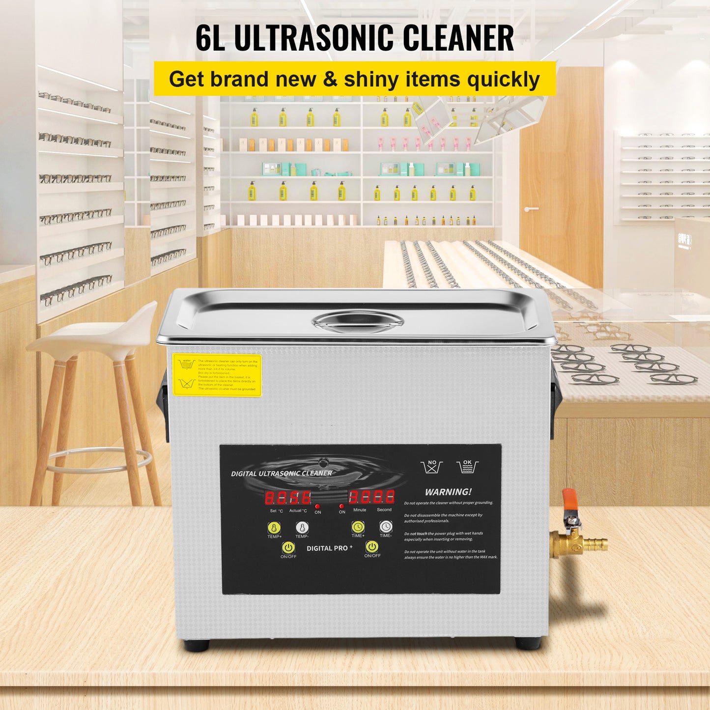 Ultrasone Reiniger – Ultrasoon Reinigingsapparaat – Sieradenreiniger – Brillenreiniger – Horlogereiniger – 6 Liter Capaciteit – Instelbare Verwarming en Timer