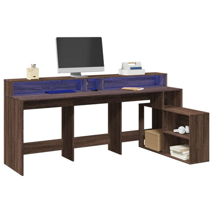 Laptoptablet – Bureau – Werkplek – Gamingtafel – Laptoptafel – Bruine Eikenhout – Verstelbare RGB LED-Verlichting