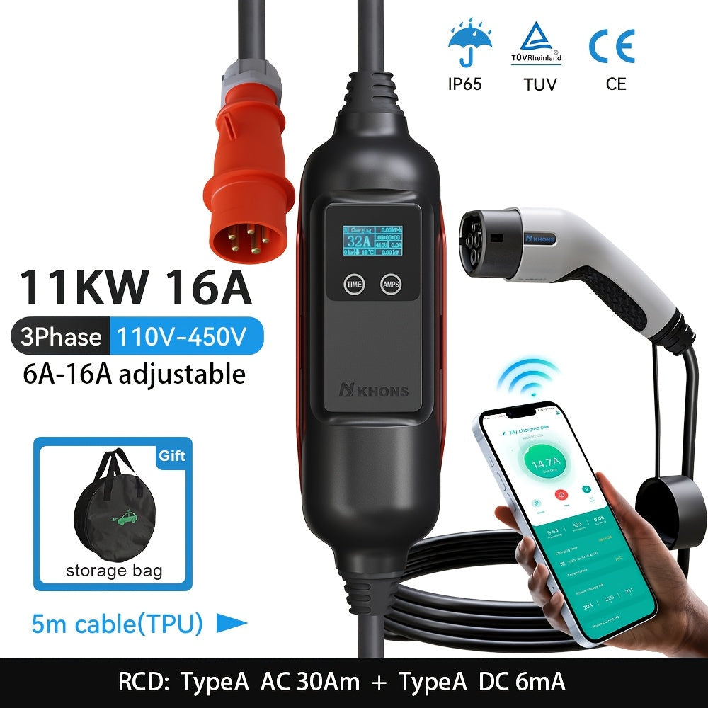 EV Oplader – Elektrische Auto Lader – EV Laadstation – Thuislader – Draagbare Laadkabel – 11kW Vermogen – WiFi App Bedienbaar