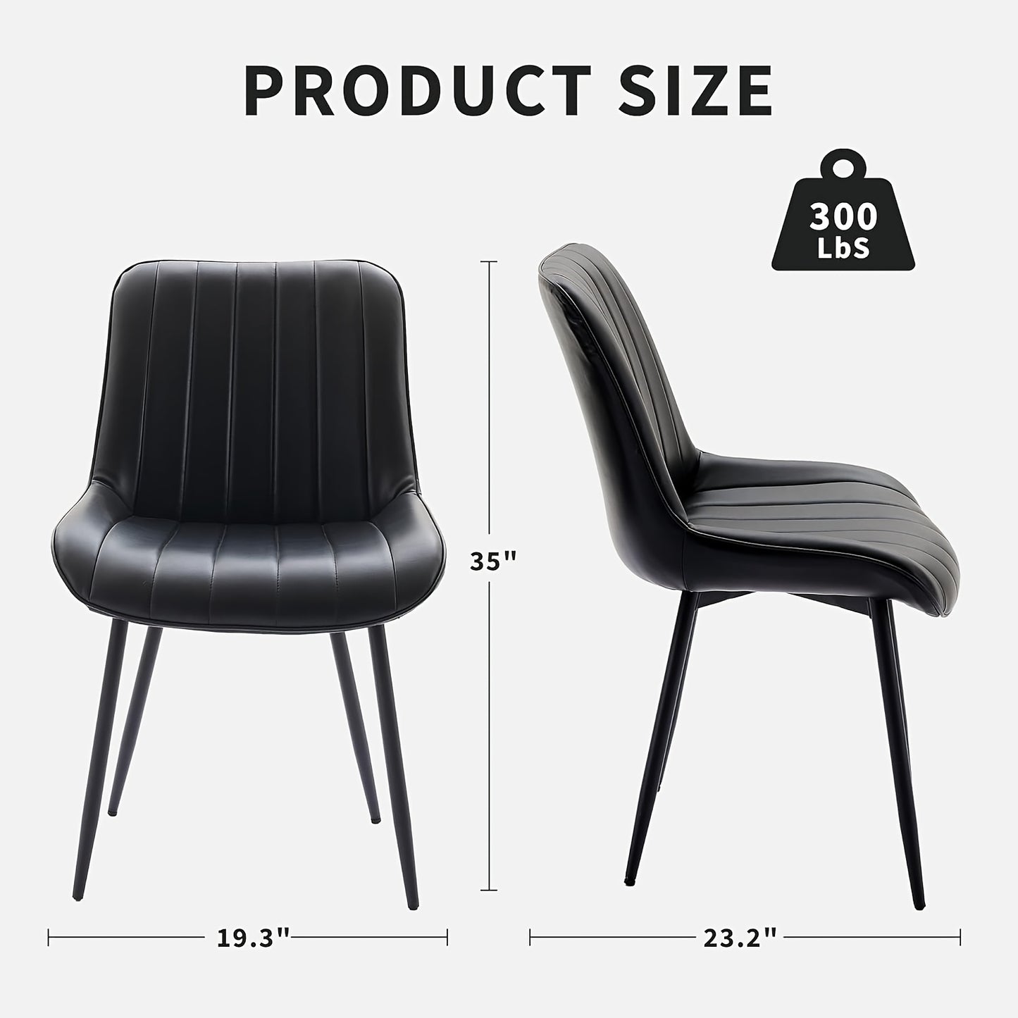 Eetkamerstoelen – Stoelen – Keukenstoelen – Caféstoelen – Zwarte Stoelen Set van 2 – Ergonomisch Design – Stevige Metalen Poten
