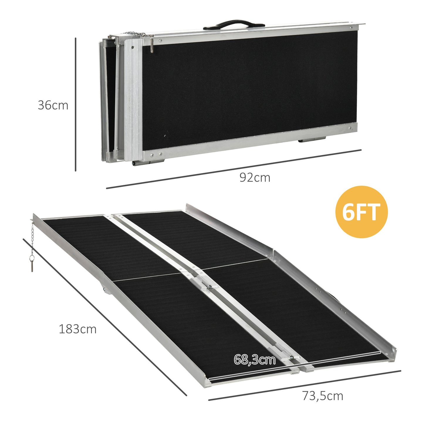 Oprijplaat – Rolstoelhelling – Drempelhulp – Oprit – Toegangsramp – Aluminium – Antislipoppervlak – 183 x 73,5 cm – Max 270 kg