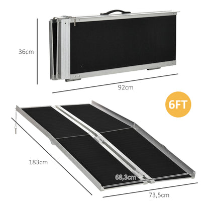 Oprijplaat – Rolstoelhelling – Drempelhulp – Oprit – Toegangsramp – Aluminium – Antislipoppervlak – 183 x 73,5 cm – Max 270 kg
