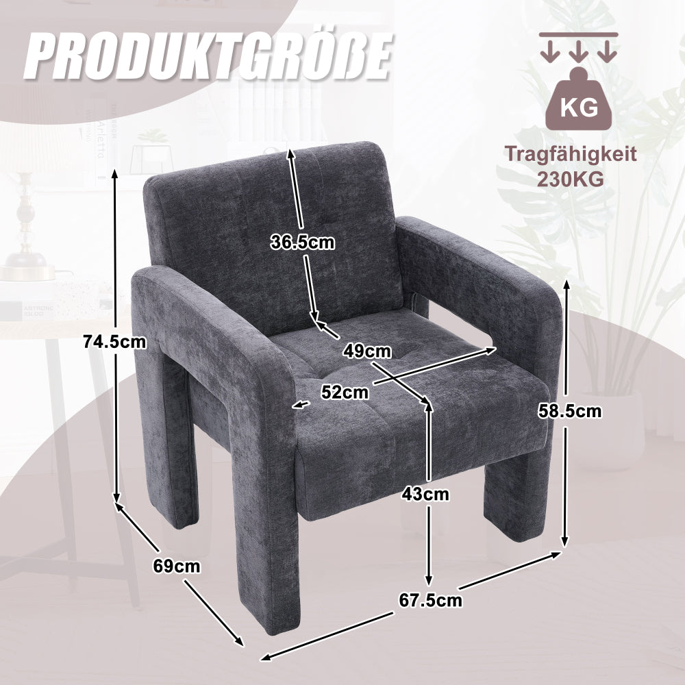 Modern Minimalist Single Armchair - Upholstered Padded with Foam & Assembly, Nordic Style Chair Suitable for Living Room, Bedroom, Office - - Seating