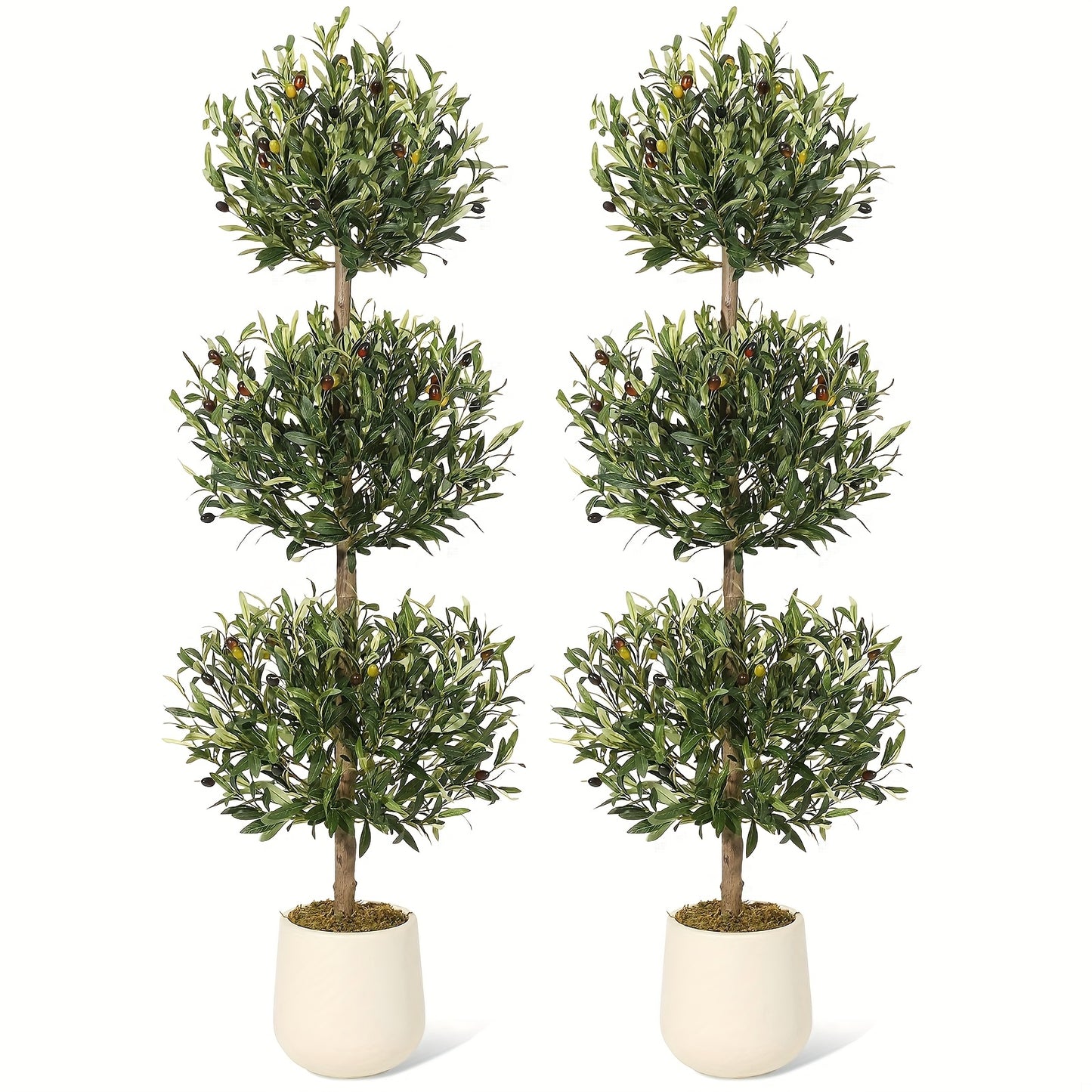 Olijfboom Kunstplant – Nep Olijfboom – Kunstplant Binnen – Kunstboom – Valse Olijfboom – 2 Stuks – 152,4 cm Hoog – Driedelig Bolvormig Design Met Mos