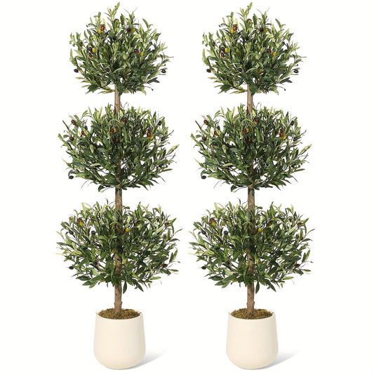Olijfboom Kunstplant – Nep Olijfboom – Kunstplant Binnen – Kunstboom – Valse Olijfboom – 2 Stuks – 152,4 cm Hoog – Driedelig Bolvormig Design Met Mos