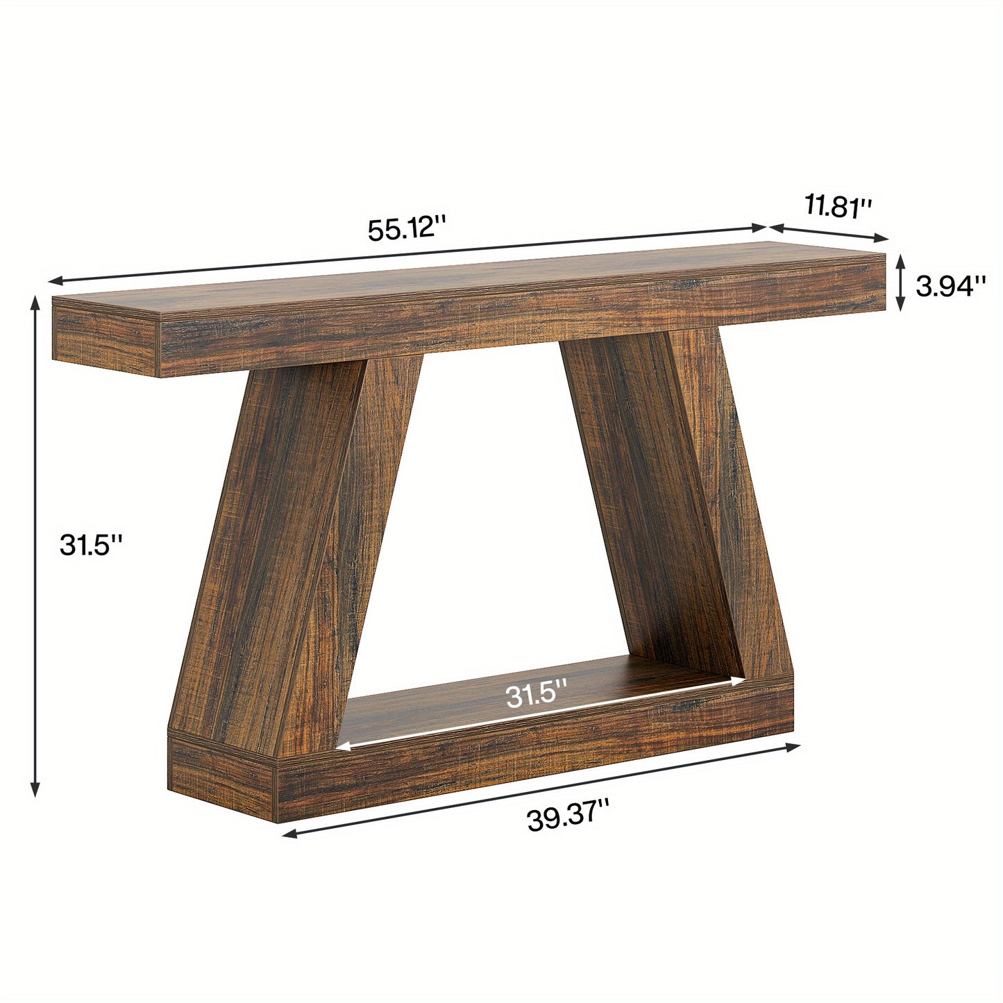 Sidetable – Sidetable Met Opbergruimte – Sofa Tafel – Haltafel – Woonkamertafel – Donkerbruin Rustiek – 139,7 cm Lang – Inclusief Vlochten Opbergbak