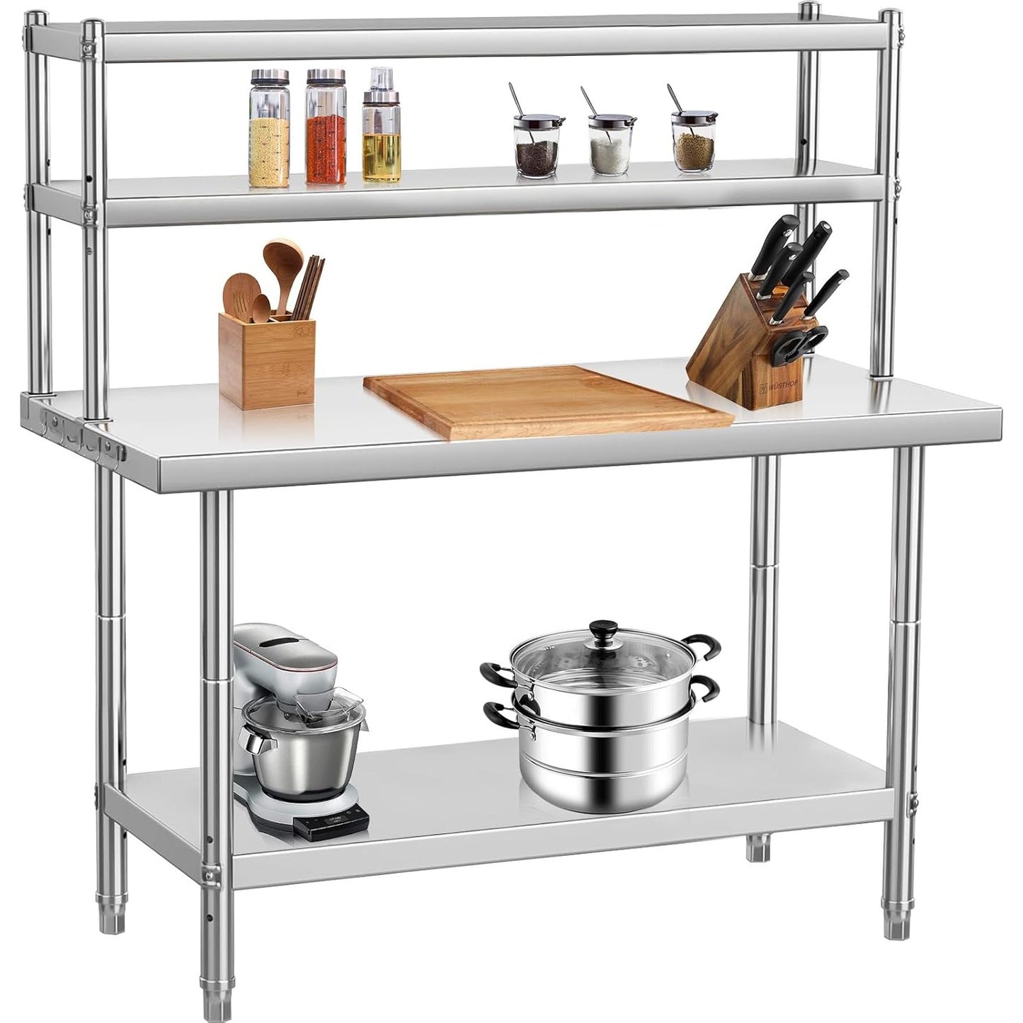 Werktafel RVS – Werkbank – Werktafel Keuken – Werkbank Garage – 99,06 x 60,96 cm – Zwaar Belastbaar Tot 660 kg – Verstelbare Poten & Afneembare Planken