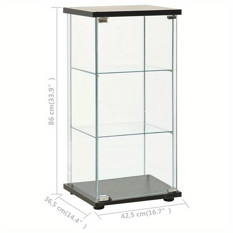 Modern Black Display Cabinet with Tempered Glass Panels - 3 Spacious Shelves for Office, Library, or Showroom Storage, Office Wall Decor