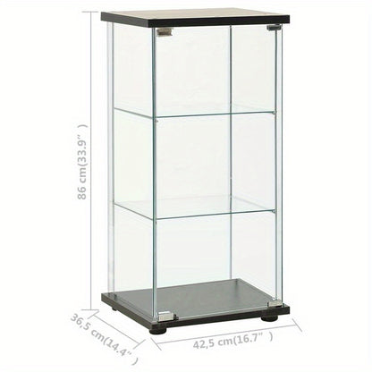 Modern Black Display Cabinet with Tempered Glass Panels - 3 Spacious Shelves for Office, Library, or Showroom Storage, Office Wall Decor
