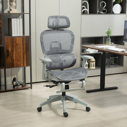 Ergonomische Bureaustoel – Kantoorstoel – Deskchair – Werkstoel – Mesh Bureaustoel – Verstelbare Armleuningen – Ademend Mesh Stof – Grijs