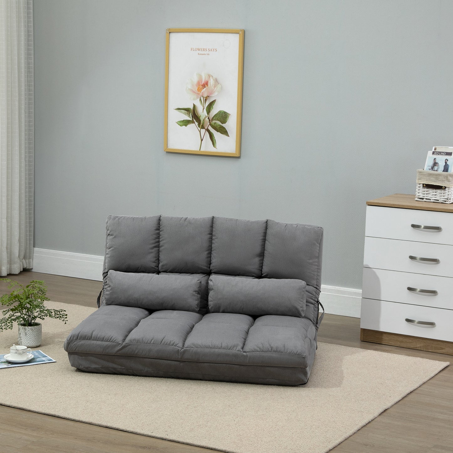 Slaapstoel – Slaapbank – Slaapfauteuil – Zetelbed – Vouwbed – Verstelbare Rugleuning 14 Standen – Suede-achtig Polyester Lichtgrijs – Inclusief 2 Kussens