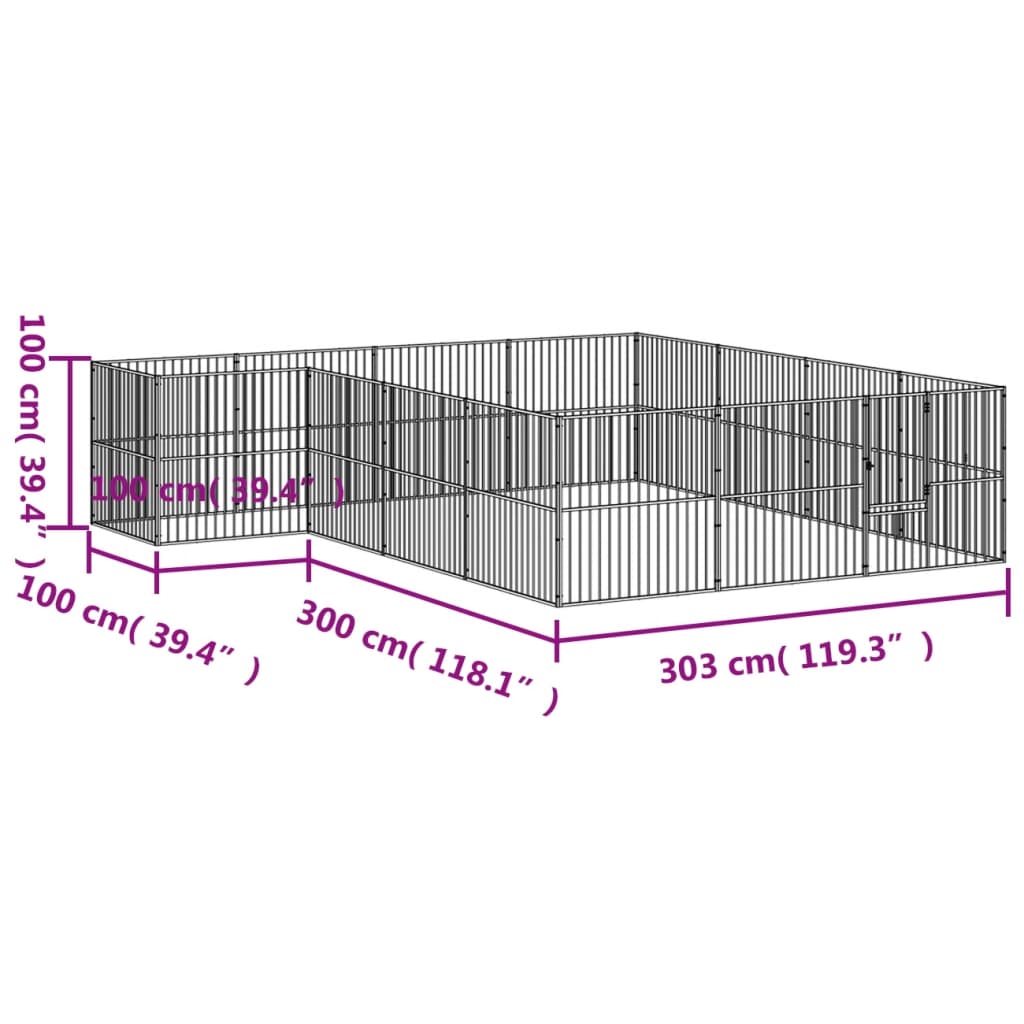 Hondenren – Hondenhok – Dierenren – Puppyren – Konijnenren – 303x300x100 cm – Gegalvaniseerd Staal – Ruime Toegang Zonder Dak