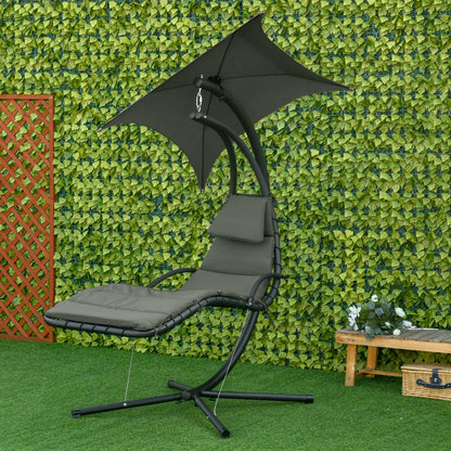 Hangende Ligstoel – Hangstoel – Schommelstoel – Tuinstoel – Buitenstoel – Met Zonnekap – Gepoedercoat Stalen Frame – Polyester Matras – Donkergrijs – 194x117x192 cm