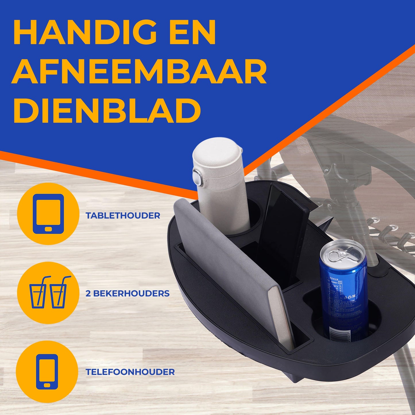 Lounge Stoel – Tuinstoel – Ligstoel – Relaxstoel – Verstelbare Stoel – Ingebouwd Zonnescherm – Afneembare Zijtafel met 2 Cupholders