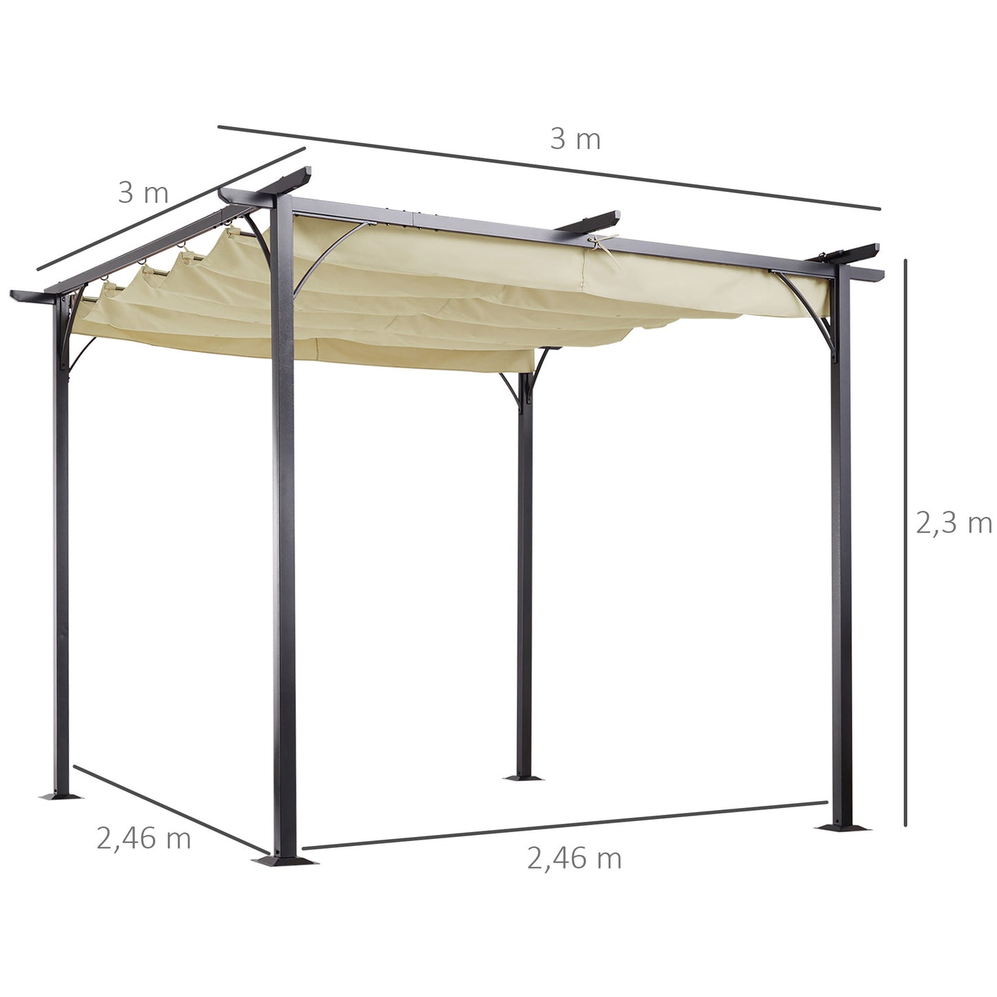 Pergola – Tuinoverkapping – Terrasoverkapping – Schaduwdoek – Buitenpaviljoen – Uittrekbaar Dak – Waterdicht Polyester 180 g/m² – Epoxy Metaal Anti-Corrosie Frame – Beige Variant