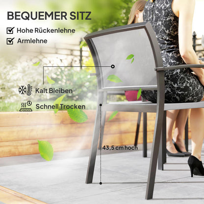 7-Teiliges Ess-Set, 6 Stühle, 1 Tisch, Stapelbar, Leicht Zu Reinigen, Stahlrahmen, Gartenmöbel-Set, Grau, Garten-Bistro-Esstisch Und Stühle, Langlebig Und Leicht Zu Reinigen