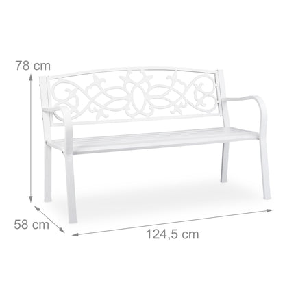 Tuinbank – Buitenbank – Parkbank – Tuinmeubel – Balkonbank – Weerbestendig Staal & Gietijzer – Comfortabele 2-Persoons Zitplaats 124,5x78x58 cm