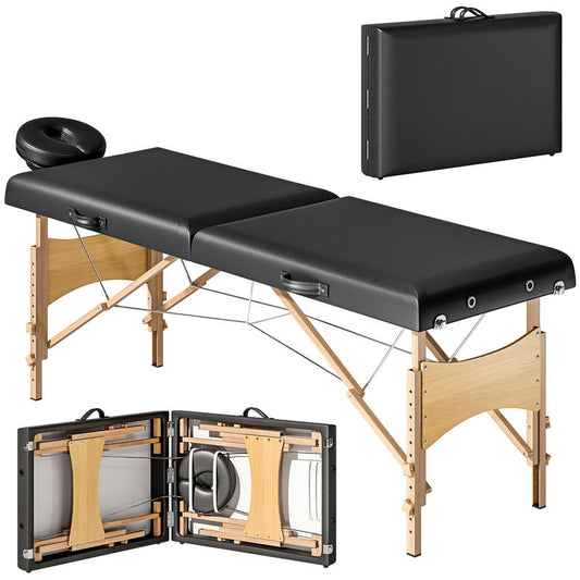 Massagetafel – Behandelbank – Massagebank – Behandeltafel – Massagebed – Verstelbare Hoogte – Stevig Houten Frame – Inklapbaar – Zwarte Dikke Schuimbekleding