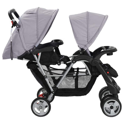 Buggy – Kinderwagen – Plooibuggy – Wandelwagen – Dubbele Buggy – Stalen Frame – Inklapbaar – Zonnekap – Grijs