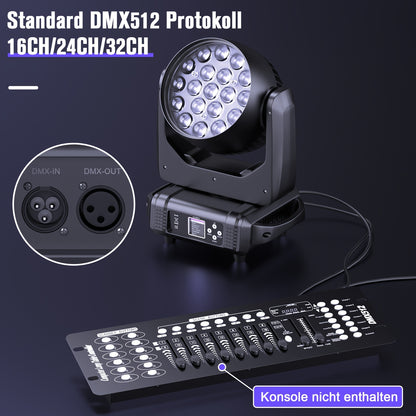 19x25W Moving Head LED Lamp – DJ Licht – Stage Light – RGBW Spot – DMX Verlichting – 540° Beweging – Instelbare Zoom 7°-60°