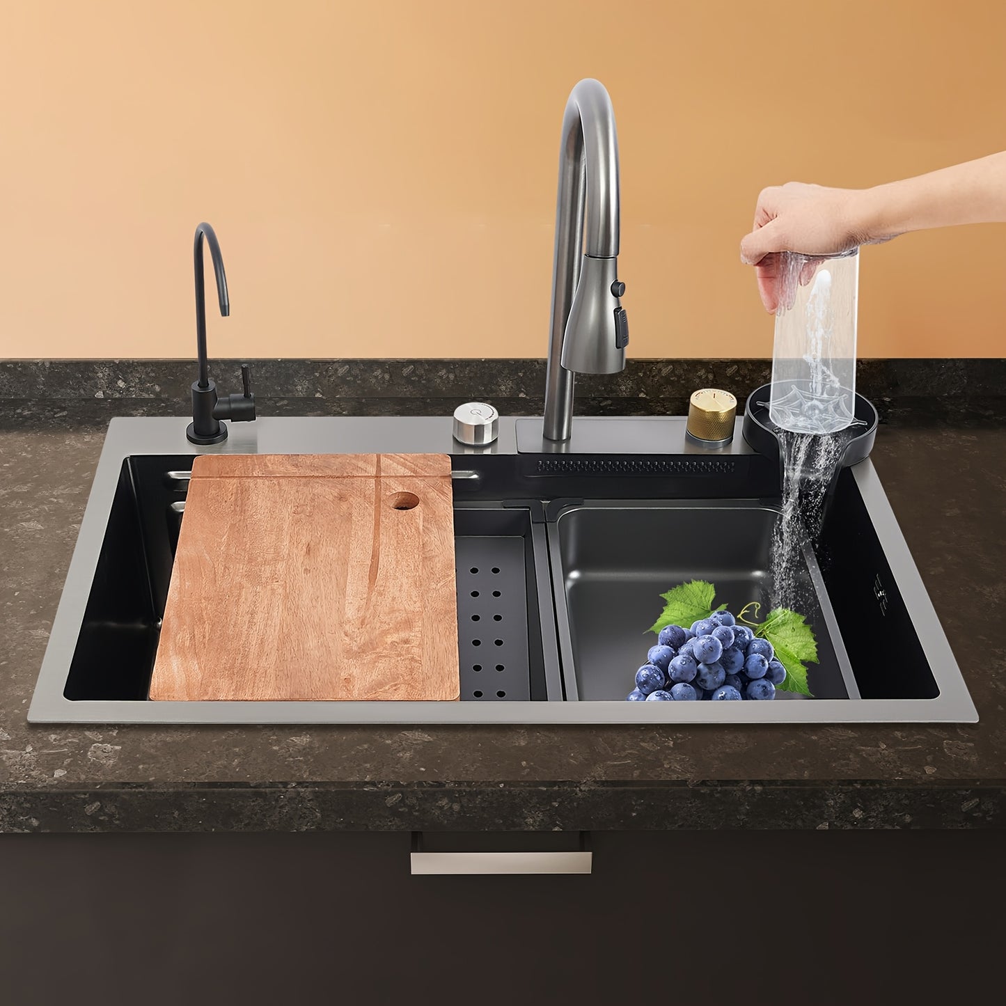Keukenspoelbak – Gootsteen – Wasbak – Spoelbak – Keukenbak – Roestvrij Staal – Uittrekbare Kraan – Modern Rechthoekig Design 74x45 cm