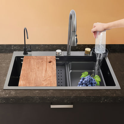 Keukenspoelbak – Gootsteen – Wasbak – Spoelbak – Keukenbak – Roestvrij Staal – Uittrekbare Kraan – Modern Rechthoekig Design 74x45 cm