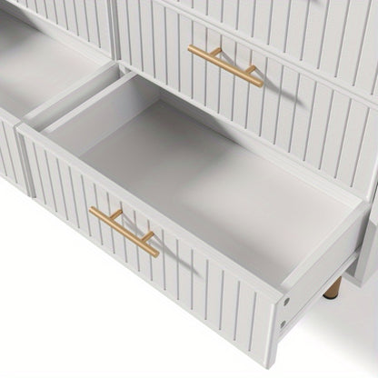 6-Laden Metaalkommode – Dressoir – Ladekast – Opbergkast – Sideboard – Wit Met Gouden Accenten – 120 cm Breedte – Zonder Montage