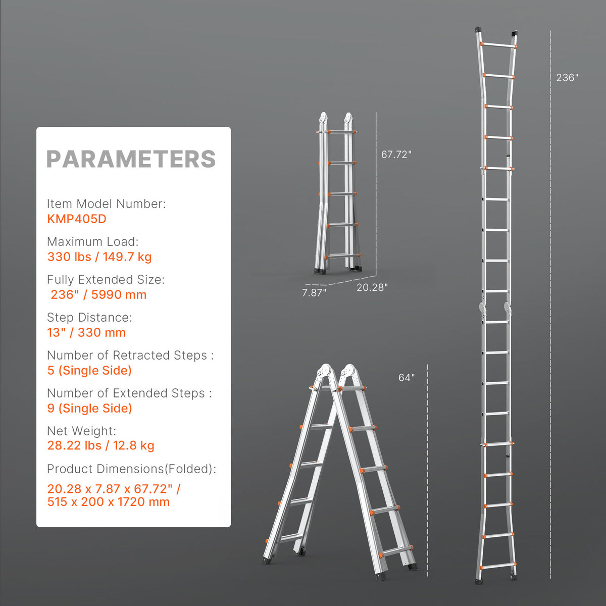 Telescopische A-Frame Ladder – Uitschuifbare Ladder – Opvouwbare Ladder – Werkplatform – Aluminium Ladder – Tot 5,99 Meter Hoogte – Verstelbaar Met Vergrendelde Treden