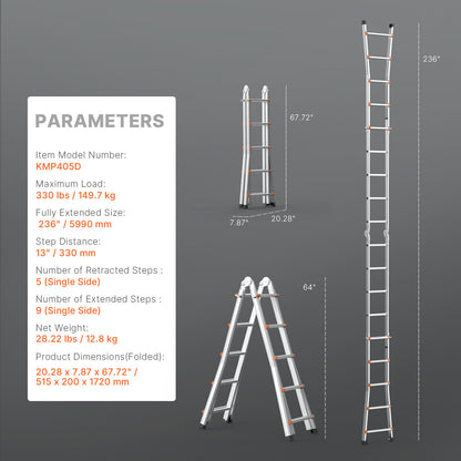 Telescopische A-Frame Ladder – Uitschuifbare Ladder – Opvouwbare Ladder – Werkplatform – Aluminium Ladder – Tot 5,99 Meter Hoogte – Verstelbaar Met Vergrendelde Treden