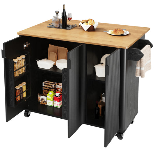 Keukentrolley – Serveerwagen – Keukenwagen – Opbergkast – Keukenrek – MDF & Metaal – Uitbreidbaar Werkblad 130x45x75-92 cm