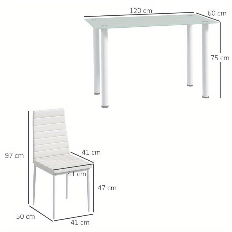 5-tlg. Essgruppe Sitzgruppe Esstisch with 4 Chairs, Modern Design, Glass Top, Modern Kitchen Furniture, Quick Assembly, Space-Saving, Country Style Dining Table