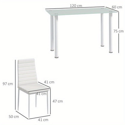 5-tlg. Essgruppe Sitzgruppe Esstisch with 4 Chairs, Modern Design, Glass Top, Modern Kitchen Furniture, Quick Assembly, Space-Saving, Country Style Dining Table
