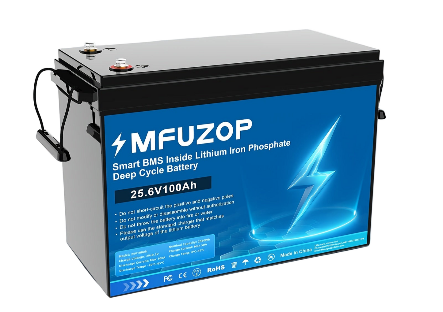 LiFePO4 Accu – Lithium Batterij – Camper Accu – Boot Accu – Zonne-energie Accu – 25,6V 100Ah – 100A BMS Bescherming – Lichtgewicht & Duurzaam