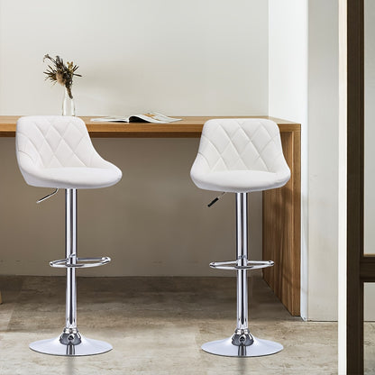 Barstoel – Barkruk – Barstoelen – Keukenkruk – Barkrukken Set Van 4 – Kunstleren Bekleding – Verstelbare Hoogte 85-105 cm – Draaibaar – Wit